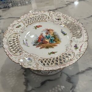 Dresden Elegant Porcelain Petit Four stand with Gold Accents